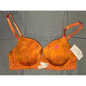 Auden The Dadream Orange Pink Bra Light Lift Demi Coverage Underwire New 36B